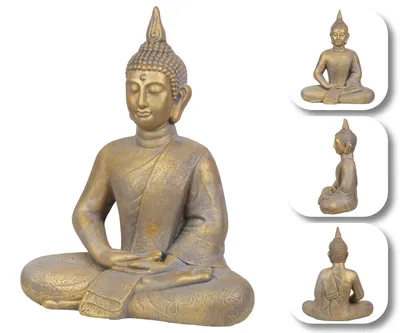 Produktbild von Buddha Statue Skulptur Figur Indien Asien Yoga Meditation Deko Feng Shui Steinoptik Outdoor Dekoration Sitzend - bronze - 64 cm