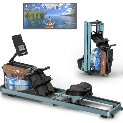 Zdjęcie produktu dla Wioślarz – urządzenie do ćwiczeń – opór wody – składany – maksymalne obciążenie: 150 kg – regulowany uchwyt na tablet