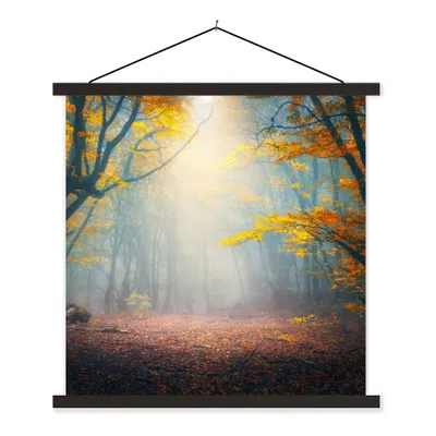 Produktbild von MuchoWow® Textilposter Wald - Nebel - Herbst 60x60 cm mit schwarzem Rahmen - Posteraufhänger