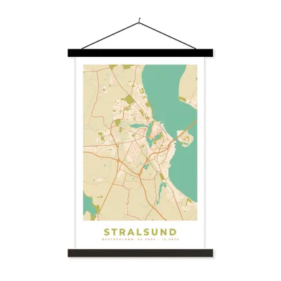 Produktbild von MuchoWow® Textilposter Karte - Stralsund - Vintage - Karte 120x180 cm mit schwarzem Rahmen - Fotos