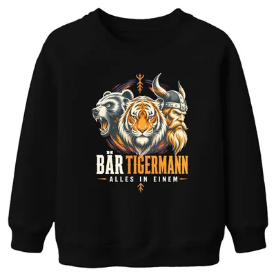 Zdjęcie produktu dla Bär Tigermann – Bluza z kapturem dla dzieci, styl Wiking, motyw drapieżnika Odina, kolor czarny, rozmiar 116