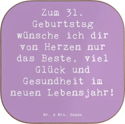 Produktbild von Mr. & Mrs. Panda Untersetzer für Gläser Spruch 31. Geburtstag Liebe Wünsche - Lavendeltraum - Geschenk, Leben feiern, Alter, besondere Überraschungen, bieruntersetzer