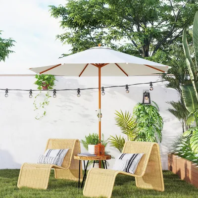 Produktbild von SUGIFT Sonnenschirm Holz, Gartenschirm Balkonschirm mit Handkurbel, Holzschirm Polyester UV-beständig, Creme | Ø 250 cm | 8 Bambusstreben | 180 g/m²