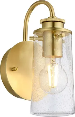 Produktbild von Wandlampe Metall Glas 24,4 cm hoch IP44 in Messing gebürstet E27 Vintage Wandleuchte Badezimmer