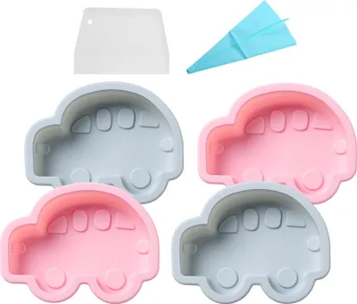 Image de 4 paquets de moules à gâteaux en couches, Moules à crêpes en silicone,4 pouces Moules à gâteaux Novetly, Moule à pâtisserie à fermeture rapide en couches arc-en-ciel Pour Mariage, Anniversaire, Noël(Voiture)