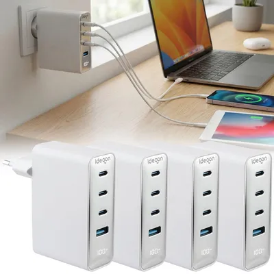 Produktbild von 4er-Set 100W GaN III USB-Ladegerät mit 4 Ports, 3x USB-C & 1x USB-A, Schnellladegerät mit LED-Display, PD, feuerfestes Gehäuse, für Laptop und Handy