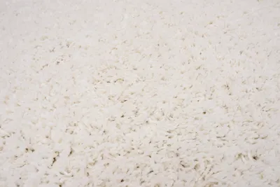 A close-up view of a cream-colored shaggy rug.