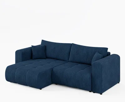 Image de Canapé d'angle RIVA Links, couleur bleu | Tissu cordé | Canapé en forme de L avec fonction couchage et coffre de rangement
