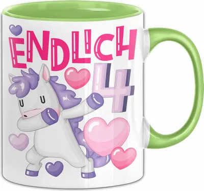 Produktbild von 4. Geburtstag Geschenk Tasse Becher Mädchen Einhorn Geburtstagsgeschenk Tochter Endlich 4 (Grün)