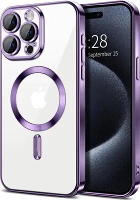 Produktbild von Magnetische Klar Hülle für iPhone 15 Pro, Kompatibel mit MagSafe, Elektroplattiert Handyhülle mit Kameraschutz Lila