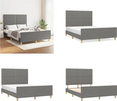 Produktbild von vidaXL Bettgestell mit Kopfteil Dunkelgrau 140x190 cm Stoff - Bettgestell Mit Kopfteil - Bettgestelle Mit Kopfteile - Bettgestell - Bett Mit Kopfteil