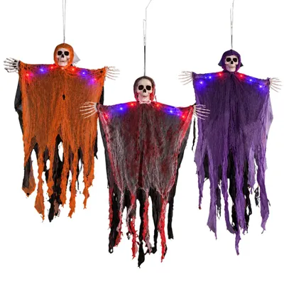Imagen del producto de Conjunto de 8 esqueletos de Halloween, 80 cm de alto, con luces LED y 8 modos de iluminación