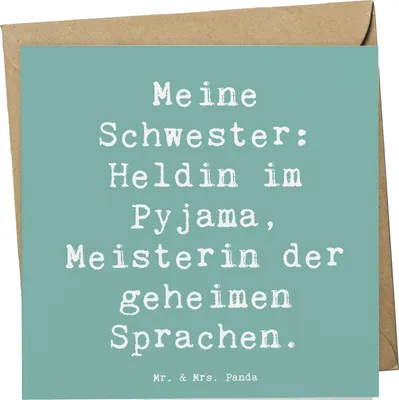 Produktbild von Mr. & Mrs. Panda Glückwunschkarte Spruch Schwester Heldin - Meeresbrise - Geschenk, Grußkarte, Geheimsprache, faltkarte, Familie, Familiengeschenk, Klappkarte