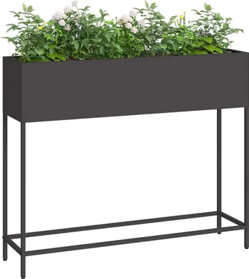 Produktbild von Modernes Hochbeet, rechteckiger Gartenpflanzer für Außenbereiche, UV-beständiger Stahl, 100 x 26 x 82 cm, Schwarz