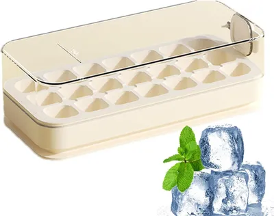 Obrázek produktu pro Forma na kostky ledu s 21 přihrádkami – víko zabraňující rozlití, snadné vyjímání, opakovaně použitelná