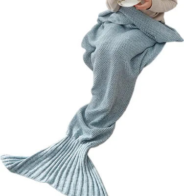 Produktbild von CANDeal Grau 80x180cm fur Erwachsene Meerjungfrau Decke Personalisierte Handgemacht Gestrickt Warmes Wohnzimmer Sofa Decke Weihnachts Geburtstagsgeschenk Schlafsack