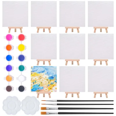 Productafbeelding van 10 Stuks Mini-canvas en Schildersezelset, 15 x 15 cm