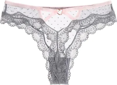 Produktbild von Slips - Damen - Spitzen-Tangas für Damen - sinnliche Damenunterhosen - mit Spitze - mit Herz - Einheitsgröße - Grau