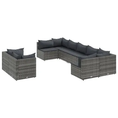 Produktbild von vidaXL 9-tlg. Garten-Sofagarnitur mit Kissen Grau Poly Rattan