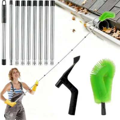 Dachrinnenreiniger 390 cm, 2-in-1, mit 10 Teleskopstangen + 2 Bürstenköpfen