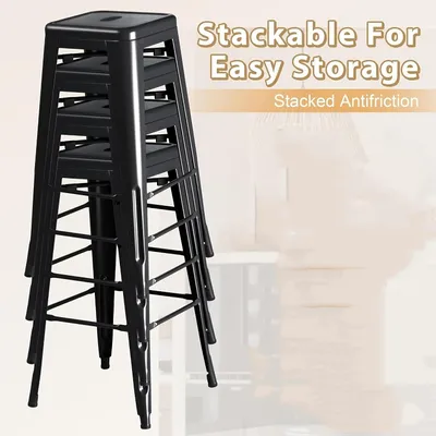 Obrázek produktu pro Sada čtyř průmyslových barových židlí - kovové - výška 76 cm - stohovatelné - černé
