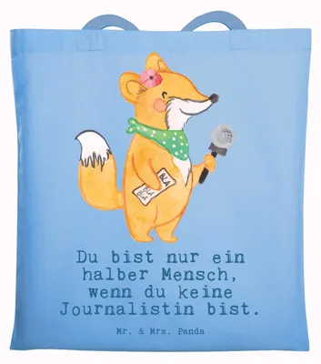Produktbild von Mr. & Mrs. Panda Shopping Tasche Journalistin Herz - Sky Blue - Geschenk, Redakteurin, Einkaufstüte, Spruch, Tote Bag, Einkaufstasche, Laptoptasche, Lustig, Ausbildung