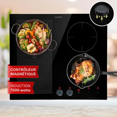 Image de Klarstein Plaque Induction en Céramique de 7000W, Plaque de Cuisson Electrique à Induction 4 Feux, Tables de Cuisson, Bouton Magnétique, Plaques Chauffantes ThermoBoost, Sécurité Enfant, Minuterie