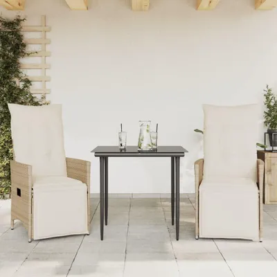Produktbild von 2er-Set Gartensessel mit Kissen, verstellbarer Rückenlehne und Fußstütze aus beigem Polyrattan