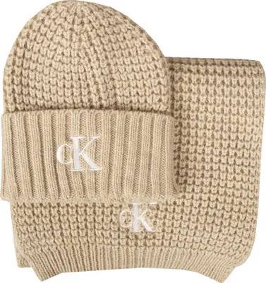 Immagine prodotto di Set donna CK CALVIN KLEIN JEANS sciarpa e capello con risvolto logo ricamato misto lana scatola regalo articolo ZW0ZW02358, UNICA - ONE SIZE, Lana 20%,Acrilica 60%,Alpaca 20%