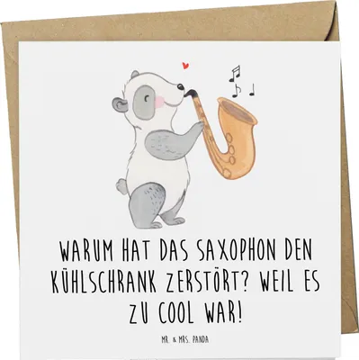 Produktbild von Mr. & Mrs. Panda Grußkarte Saxophon Kühlschrank - Weiß - Geschenk, Musik, anlasskarte, faltkarte, Blues, Cool, Musiker, cooles, Glückwunschkarte, Instrument, doppelkarte
