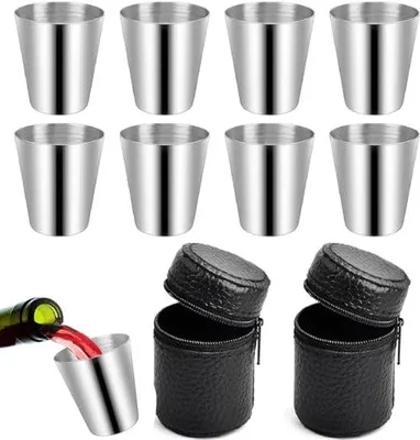 Immagine prodotto di Ultiluxe Bicchieri da liquore - Set da 8 pezzi - Tazze in acciaio inox - 30 ml - Perfetti per il campeggio - Argento