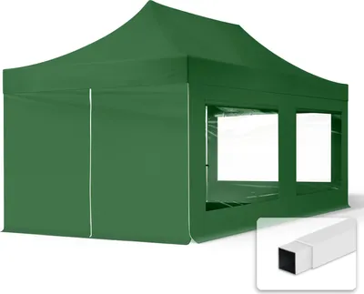 Zdjęcie produktu dla 3x6 m Namiot Ekspresowy, ECONOMY Stal 30mm, ze ścianami bocznymi, okna panoramiczne, ciemnozielony