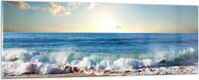 Produktbild von Bilder auf glas - Meer Ufer Wasser - 90x30cm - Glasbilder - Wandbilder - Kunstdruck - zum Aufhängen bereit - Wanddekoration aus Glas - Glas Bilder - Wandbild auf Glas - Einteilig - GAB90x30-3551