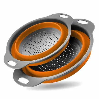 Image de Passoire de cuisine pliable ronde, set de 2, couleur:Orange