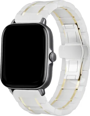 Produktbild von Strap-it Keramik-Stahlarmband - Kompatibel mit Amazfit GTS 3 Armband Ersatzarmband Edelstahl - Faltschließe - Hochwertiges Material - für Smartwatch 20mm Armband Weiß / Gold