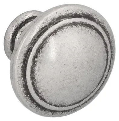 Image de Bouton pour meubles en zamac Diamètre 35mm Vieil argent brillant Lot de 6