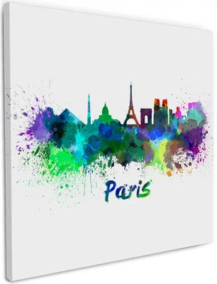 Produktbild von Wallario Premium Leinwandbild Städte als Aquarell - Skyline von Paris in Größe 50 x 50 cm