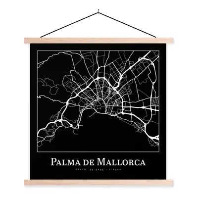 Produktbild von MuchoWow® Textilposter Karte - Stadtplan - Palma de Mallorca - Karte 60x60 cm mit holzfarbenen Rahmen - Wanddekoration