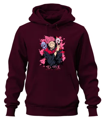 Produktbild von Jujutsu Kaisen Sukuna King of Curses Anime Ästhetik Hoodie Kapuzenpullover, Burgundy, XXL