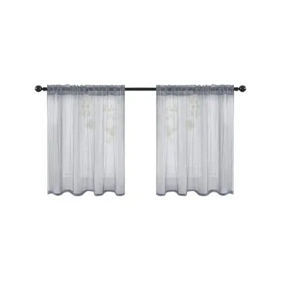 Produktbild von 2er Set Bistrogardine Transparent Scheibengardine Kurzgardine Stangendurchzug Gardine, Größe: 76x60cm, Farbe: Grau
