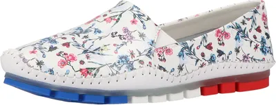 Produktbild von Cosmos Comfort Slipper, Weiß, Weiches Glattleder, elastische Einsätze, herausnehmbare Innensohle, floraler Print, flexible bunte Gummisohle