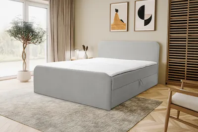 Image de VENASI LAMBI Lit Boxspring 160x200 avec 2 sommiers H2/H3 Matelas GRIS Tissu Bouclé