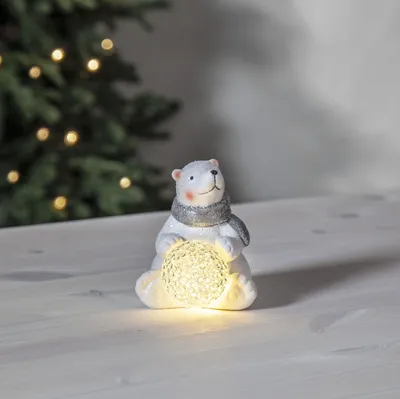 Image de Figurine de Noël Ours polaire scintillant 1 LED blanc chaud 12x11cm