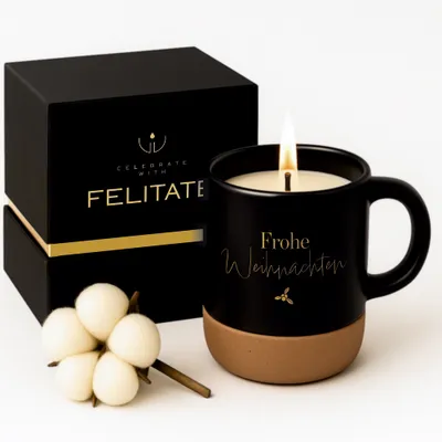 Produktbild von FELITATE Geschenk für Frauen & Männer - 2in1 Duftkerze in Tasse mit Spruch - "Frohe Weihnachten" - Geschenk für Weihnachten - Geschenkidee für Kollegen, Freundin, Opa & Oma - Geschenkset
