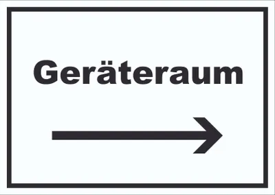Produktbild von Geräteraum Schild mit Text und Richtungspfeil rechts Schuppen waagerecht A6 (105x148mm)