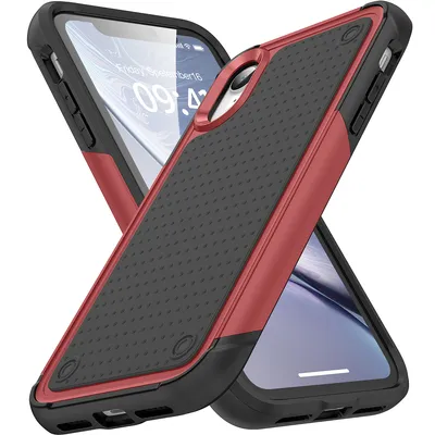 Obrázek produktu pro Pouzdro pro iPhone XR, vojenská kvalita, nárazuvzdorné hybridní 2v1 tvrdý PC a měkký TPU pouzdro červené černé