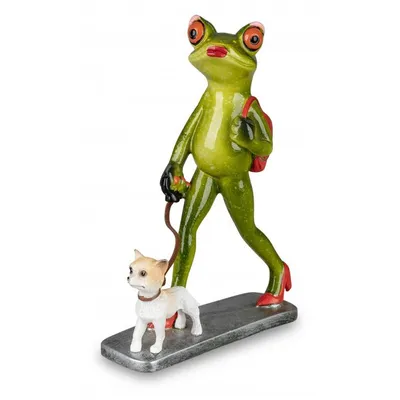 Produktbild von Formano lustige Frösche Frosch Lady mit Hund 17cm Froschpaar Gassi Lady
