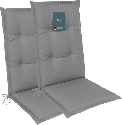 Produktbild von LILENO HOME Gartenstuhl Auflagen als [2er Set - Hochlehner] in Uni Grau - bequeme Liegen als Sitzauflagen für Gartenmöbel - Stuhlkissen für Gartenstühle und Klappstühle
