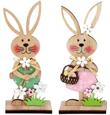 2er-Set Holz-Osterhasen Tischdekoration für Frühling