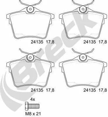 Produktbild von BRECK Bremsbeläge Satz Hinten Bremsklötze für CITROËN C5 III Kombi (RW) 24135 00 704 00